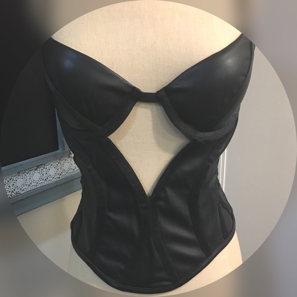 Nasty Gal Faux Leather Black Bustier Or Corset - Picture 2 of 8